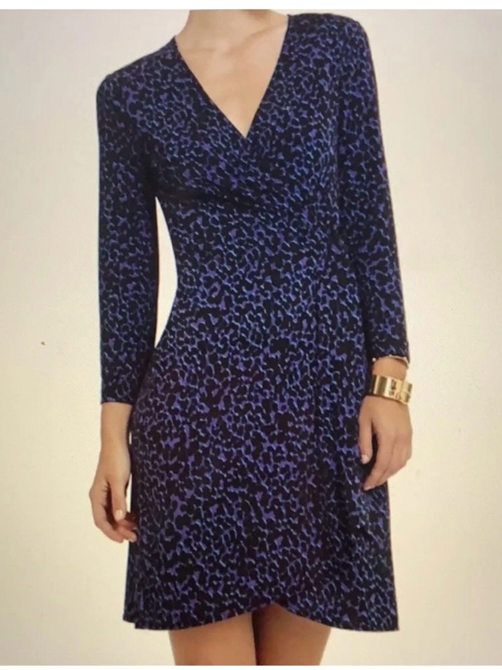 BCBGMaxAzria Black and Blue Long Sleeve Wrap Dress